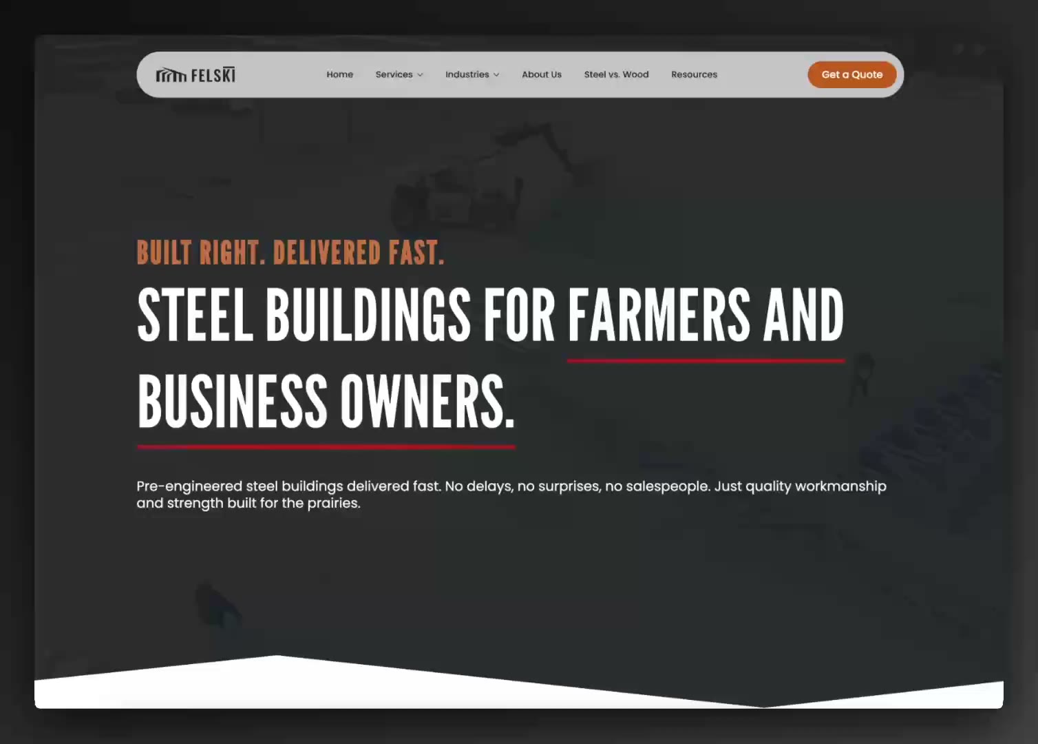Felski Steel Buildings website homepage for farmers and business owners