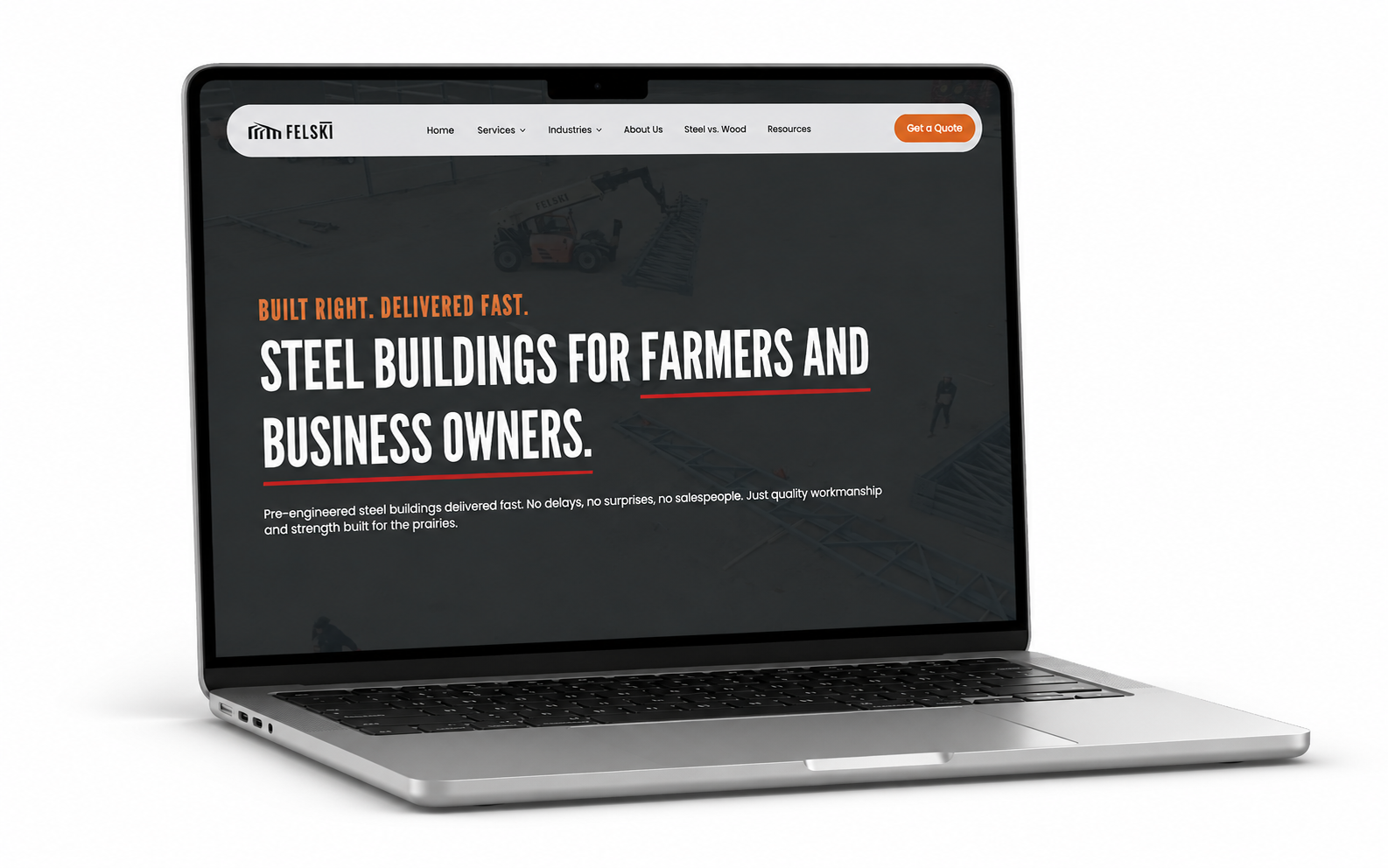 Felski Steel Buildings website shown on a laptop