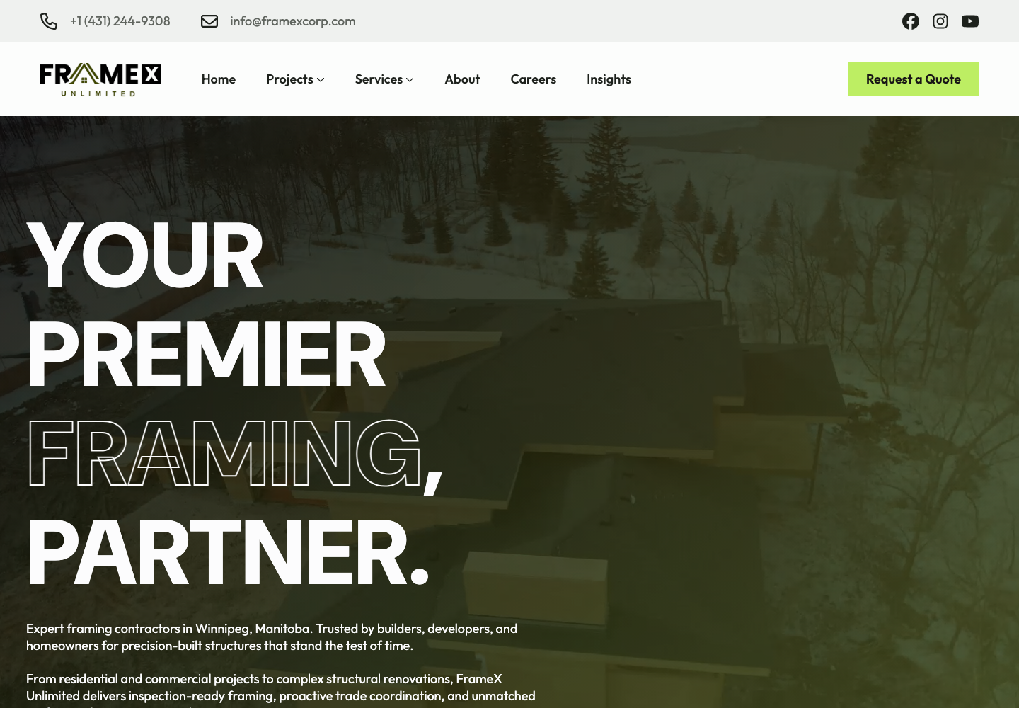 FrameX Unlimited website homepage on desktop