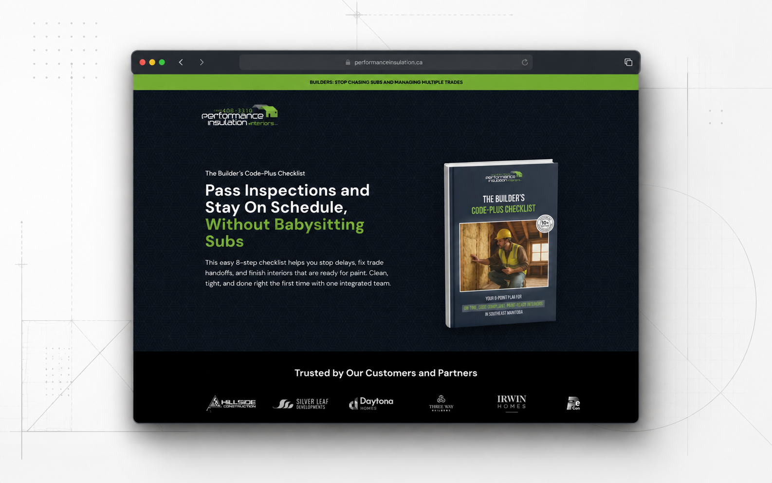 Performance Insulation Builder's Code-Plus Checklist and landing page