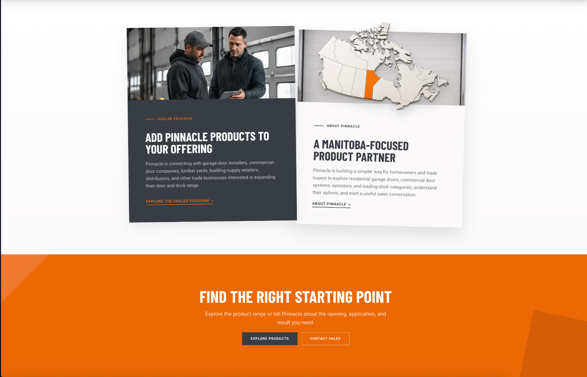 Pinnacle Overhead Door Systems dealer program and company pages