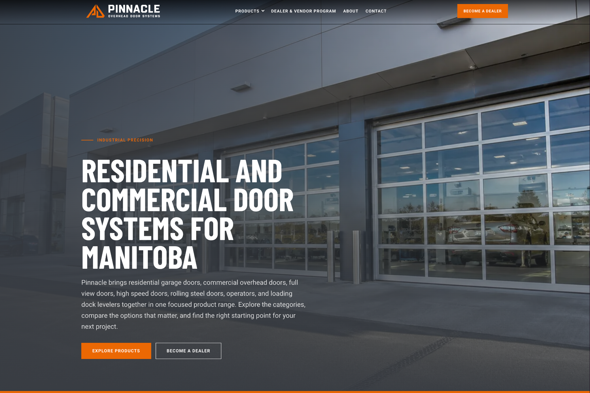 Pinnacle Overhead Door Systems website homepage